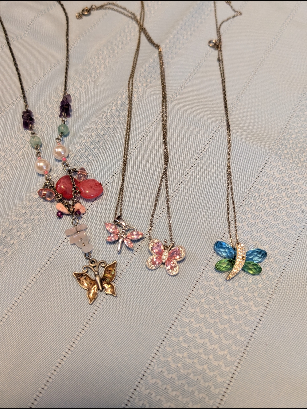 Butterfly Pendant Necklace Lot - Pink, Blue, Green, Iridescent Accents